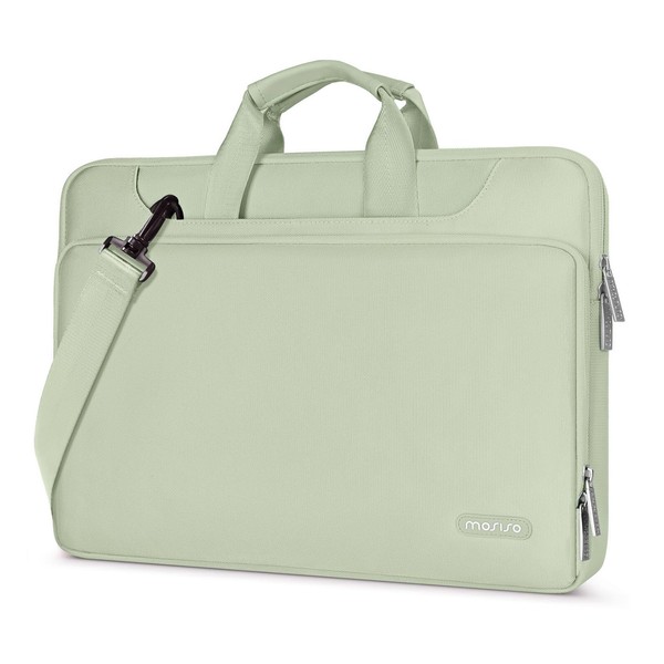 MOSISO 360 Protective Laptop Shoulder Bag Compatible with MacBook Air 15 inch M2 A2941 2023/Pro 16 inch M3 M2 M1 2023-2019, 15-15.6 inch Notebook, Matching Color Sleeve with Belt, Sage Green