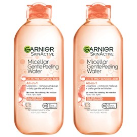 SkinActive Agua micelar exfoliante suave con 1% de PHA y ácido glicólico, exfoliante facial, limpiador facial y desmaquillante, paquete de 2