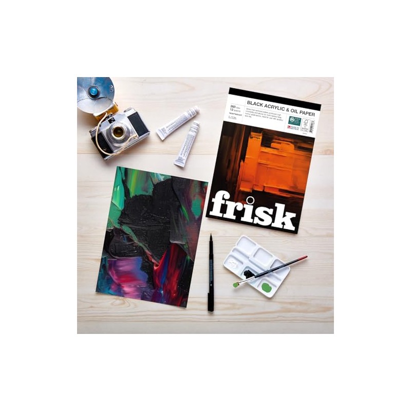 Frisk A6 Black Acrylic and Oil Paper Postcards 260gsm 12