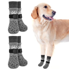 SCENEREAL Dog Socks to Prevent Licking Paws for Hot/Cold Pavement, Anti Slip High Top Dog Grip Socks for Hardwood Floors, Dog Shoes Booties&Paw Protector for Small Medium Large Senior Dog, Grey L