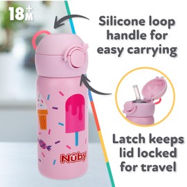 Nuby 80713 Thirsty Kids No Spill Flip-It Active - Taza de viaje de acero inoxidable, 14 onzas, helado