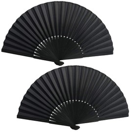 Hand Fan Folding, 2 Pcs Black Silk Fabric Hand Fans, Chinese Fan, Hand Held Fans Folding for Wedding, Party Favor, Performance, Dance, Home Decorations, Festival, Gift