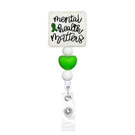 Reeleer Silicone Beaded Badge Reel Mental Health Matters Psychiatrist Badge Reels Retractable, with Alligator Clip, 24 inches Thick Pull Cord