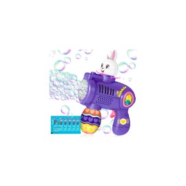Easter Basket Stuffers Bubble Gun： Bunny Electric Automatic Bubble Machine for Toddlers LED Light - Battery Bubbles Maker for Kids Holiday Shooter Toy with 80ML Tank/4 Packs Bubble Solution