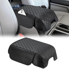 JOYTUTUS Center Console Cover Compatible with 2015-2020 F150, 2017-2022 F250 F350 F450, 2018-2024 Ford Expedition, Leather Armrest Cover Center Console Cushion with Side Pockets (Bucket Seat Only)