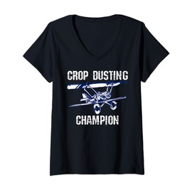 Womens Funny Crop Dusting Champion Planes V-Neck T-Shirt
