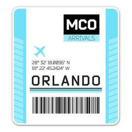 Squiddy Orlando International Florida Airport Code MCO Luggage Tag Style - Vinyl Sticker Decal for Phone, Laptop, Water Bottle (3" high)