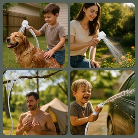 IGRL Portable Shower for Camping, Powerful 10L/Min Water Flow, Rechargeable Shower Pump with Bath Sponge, 4 Spray Modes, IPX8 Waterproof, 7800mAh Battery, Ideal for Hiking, Travel, Car Wash, Pet