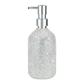 Soap Dispenser with Bling Rhinestones Pump Bottles,Refillable Lotion Dispenser for Soap Contain for Bathroom,Kitchen Decor (White)