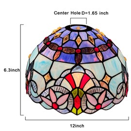 Capulina Tiffany Lamp Shade 12 Inches Wide Accessories Replacement Light Blue Style Stained Glass Lampshade for Torchiere Floor Lamp and Pendant Light