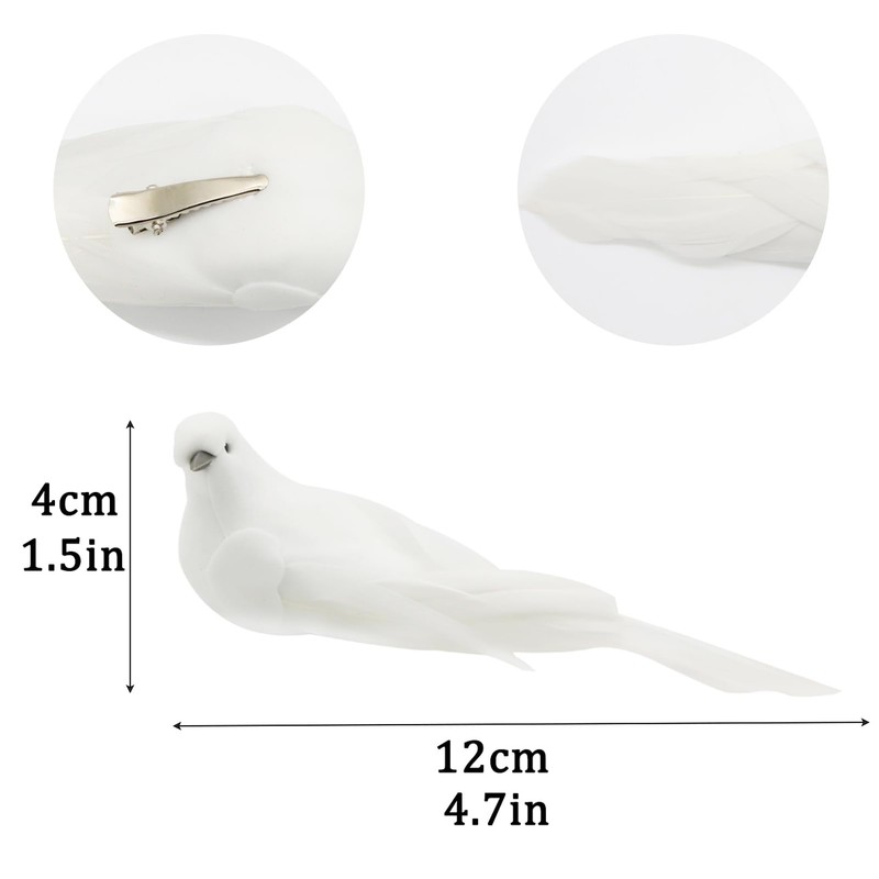 FBIRDY 2pcs Decorative White Doves Artificial Birds Ornaments for Floral