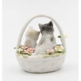 Cosmos Gifts 10189 Fine Porcelain Cats Kittens in Basket with Roses Flowers Figurine, 3-3/4" H