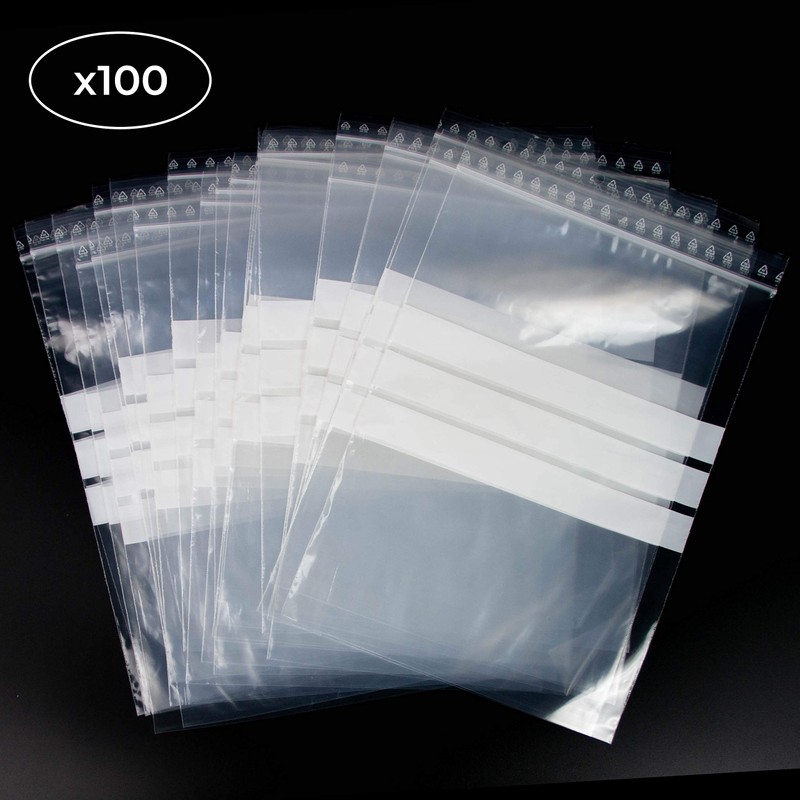 100 x Clear Zippered Bags with White Stripes - Food