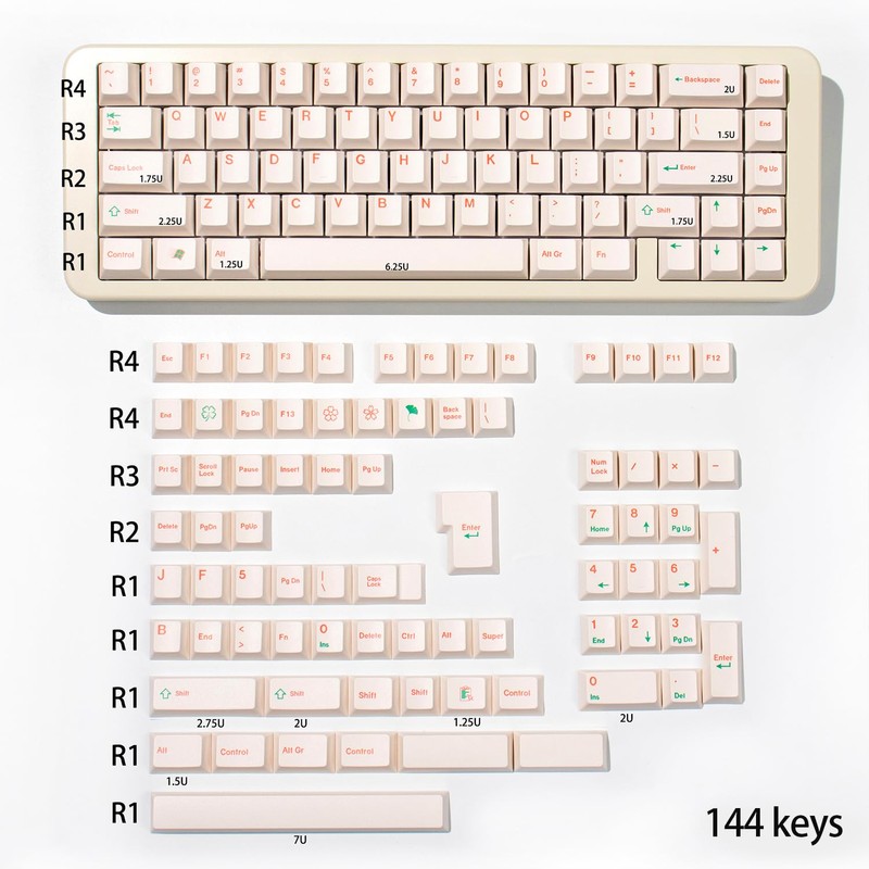 mintcaps Keycaps - 144Keys Dye-Sublimation PBT Keycaps Beige Cherry Profile