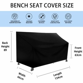 RICHIE Garden Bench Covers Waterproof 2 Seater, Outdoor Patio Bench Seat Cover, Windproof, Anti-UV, Heavy Duty Tear Resistant 420D Oxford Fabric, LoveSeat Cover for 2 Seater sofa, 134x66x63/89cm Black