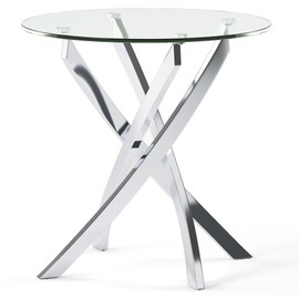 24/7 Shop at Home Hermione Modern Furniture Circle Side Table Living, Round Glass Desk, Criss Cross Legs Support, for Dining Room, Office, Bedroom, Parlor, 22"D x 22"W x 22"H, Chrome