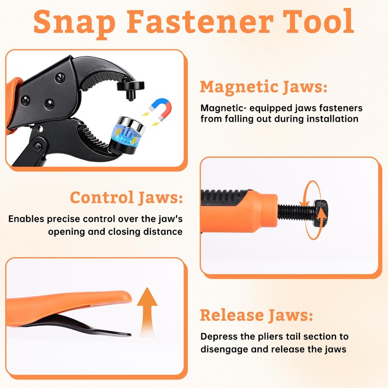 Heavy Duty Snap Fastener Tool Kit with 3 Magnetic Dies