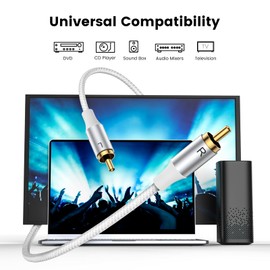 MOSWAG RCA Stereo Cable,2RCA Male to 2RCA Male Stereo Auxiliary Audio Cable Subwoofer Cable 3.28ft/1M, 24K Gold Plated Nylon Braided for Home Theater, Audio, HDTV, Car Stereo, Speakers