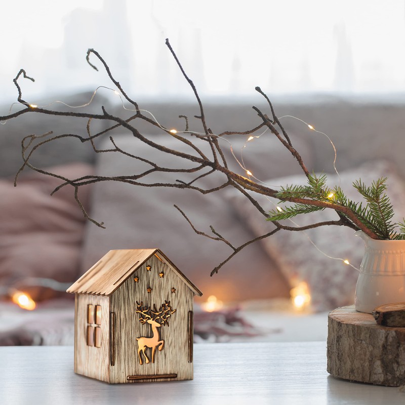 DecoKing LED Decorative Christmas Light House Reindeer Wood Lighting Silva