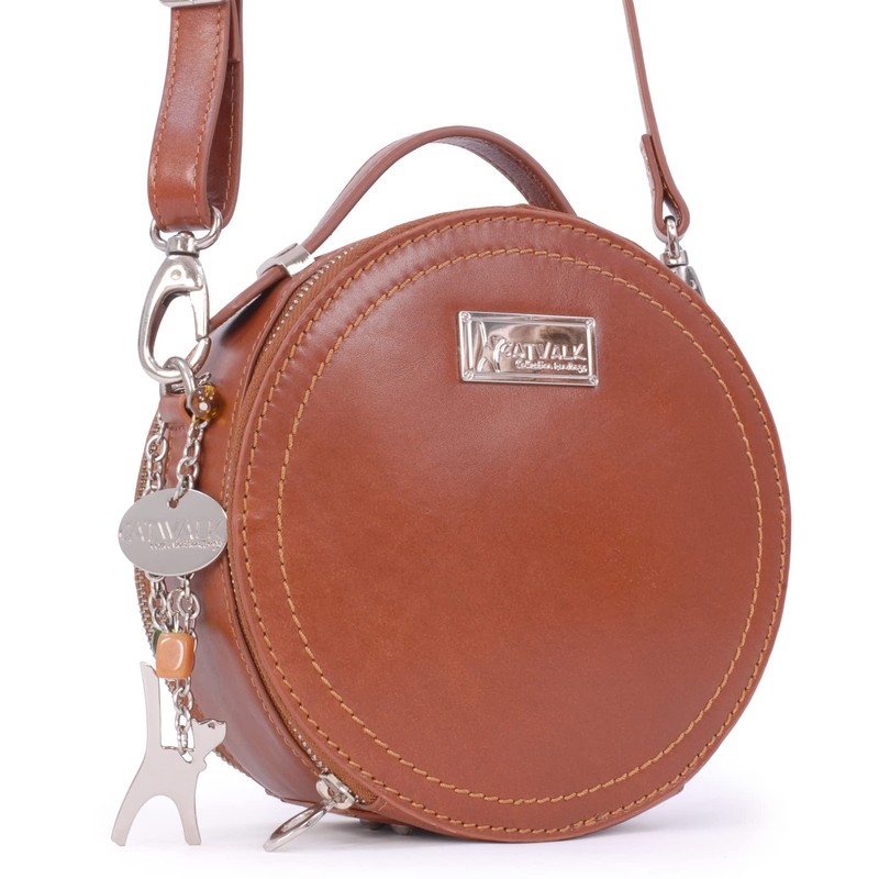 Catwalk Collection Handbags - Women's Round Leather Shoulder Bag -