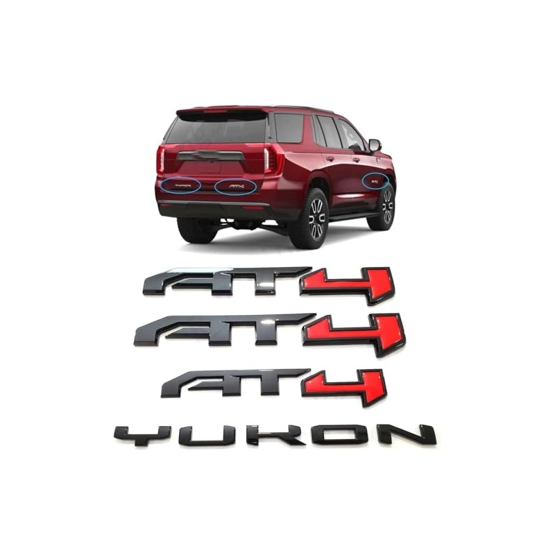 4Pcs Door Rear Tailgate AT4 Yukon Emblems Letters 3D Badge