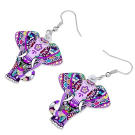 RAIDIN Acrylic Elephant Hook Earrings for Women Girls Hypoallergenic Dangle Earrings for Sensitive Ears Elephant Jewelry for Gift Party Birthday Charms (Purple)