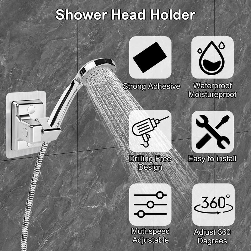 Hand Shower Holder 360° Rotatable Adjustable Shower Holder No Drilling