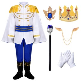 RuuYiicoco Boys Prince Charming Costume Cosplay Dress-Up Medieval Royal King Outfits for Kids (Blue, 5-6 Years)