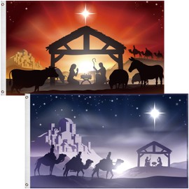 Irenare 2 Pcs Christmas Christian Nativity Scene 3x5 ft Flag Wise Men Baby Jesus Night Stars Flag Outdoor Flag Garden Yard Decorative Flag for Office Workplace Home Business