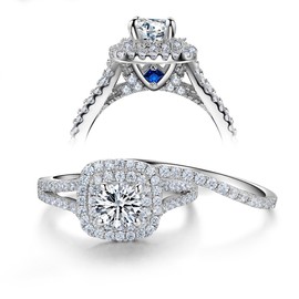 Newshe Jewellery Wedding Engagement Ring Set AAAAA Cz 925 Sterling Silver 2Ct Round Created Blue Sapphire White Size 10