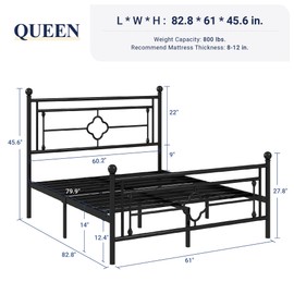 Allewie Queen Size Metal Platform Bed Frame with Victorian Vintage Headboard and Footboard/Mattress Foundation/Under Bed Storage/No Box Spring Needed/Noise-Free/Easy Assembly, Black