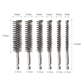 6 x Bore Brushes, Stainless Steel Wire Bore Brushes, Bore Brush Set, Stainless Steel Hole Brush, Drill Bore Cleaning Brush, Bore Brush for Drill, Stainless Steel Wire Brush With 1/4 inch Hex Shank