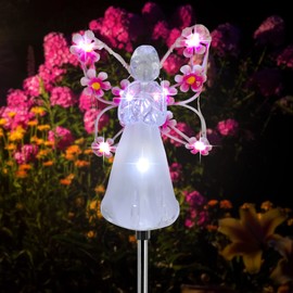 Solar Garden Lights, LED Angel Solar Landscape Decorative Lights, Outdoor Waterproof Solar Garden Stake Lights, Solar Pathway Lights for Patio Yard Lawn Grave Cemetery, Memorial Sympathy Gift (Pink)