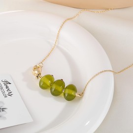 Firopia Olive Pendant Necklace for Women | Olive Martini Necklace for Women | Olive Green Necklace | Martini Jewelry Gift