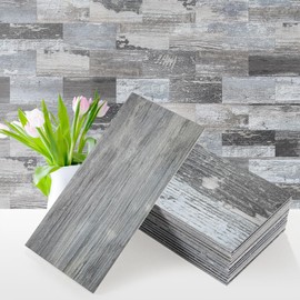 Vamos Tile 100-Piece Peel and Stick Backsplash Seamless Tile,3''x6'' Distressed Wood PVC Subway Tile,Stick on Backsplash for Kitchen/Bathroom/Laundry Room