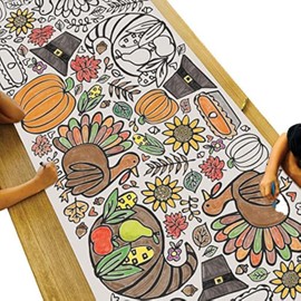 Tiny Expressions Thanksgiving Coloring Tablecloth for Kids - Rolled, Not Folded 30" x 72" Giant Coloring Banner to Color - Thanksgiving Activities for Kids