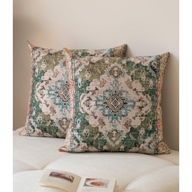 Vorysum Set of 2 Cushion Covers, 40 x 40 cm, Green Boho Cushion Covers, Abstract Decorative Cushion, Vintage Cushion Cover, Double-Sided Pattern, Decorative Velvet Cushion for Garden, Sofa, Bed