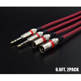 Mugteeve 1/4" TRS to XLR Male Cable Balanced - 6.6FT Quarter Inch Stereo to XLR Microphone Cord Adapter, Nylon Braided, OFC Shielded, Red Color, for Mixer, Monitor Speaker, Audio Interface, 2Pack