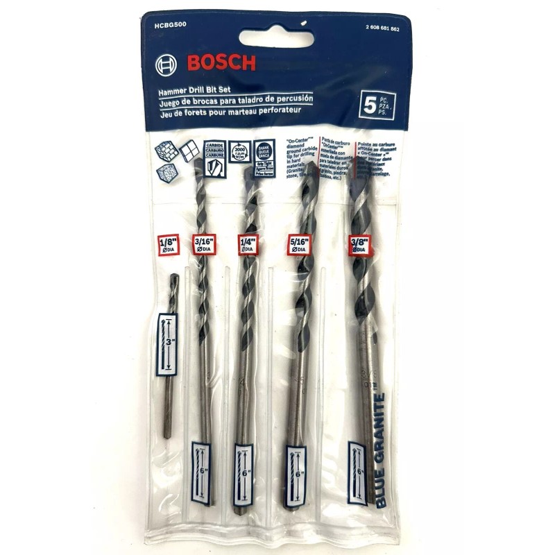 BOSCH 5 PIECE BLUE GRANITE HAMMER DRILL BIT SET HCBG500