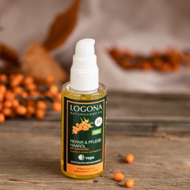 LOGONA Naturkosmetik Repair & Care Organic Sea Buckthorn Hair Oil, Intesive Care for Dry, Damaged Hair, Reaprated, 75 ml