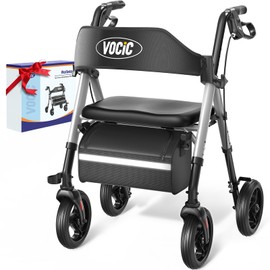 VOCIC Walkers for Seniors, Z21 Rollator Walker with Seat Supports 350lb, 8" Big Wheels for All Terrain, Ergonomic Arc Seat & 6" Ultra Backrest Foldable Walker, Dual Height Adjustment, Lightweight 2025