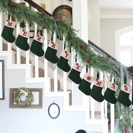 Christmas Stocking – Green A-Z Letter Hanging Christmas Stockings, Christmas Decor