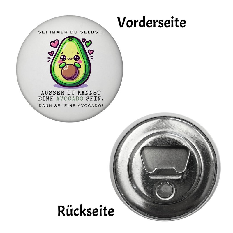 Avocado Kawaii Style Magnet with Bottle Opener Round with Saying