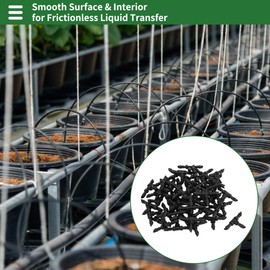 Motoforti Drip Irrigation Barbed Connector 7/32" Tees Barb Connector for Flower Pot Garden Lawn Plastic Black 50 Pcs