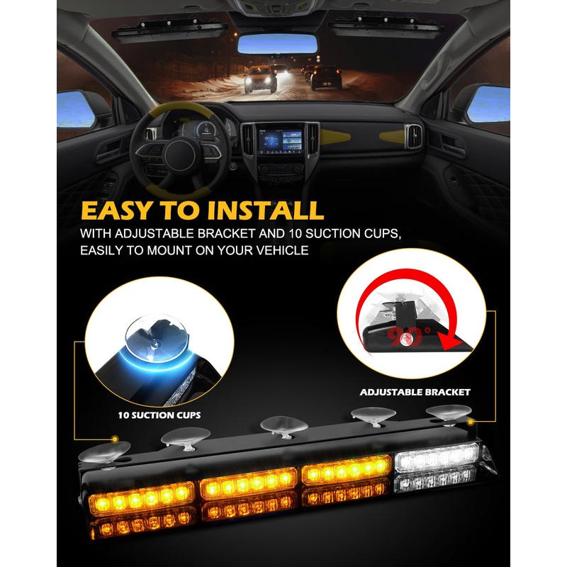 HLauto 604N Emergency Dash Strobe Lights w/Controller: 2x16.8 inch Amber