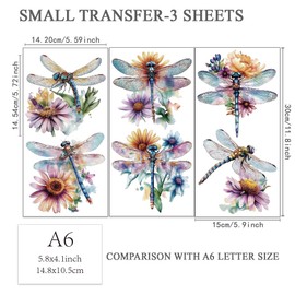 OLYCRAFT 3pcs/Set Watercolor Dragonfly Rub on Transfers for Furniture and Crafts 6x12 inch Furniture Transfer Sticker Furniture Decals Decor Transfer Stickers Rub on Decals for Furniture