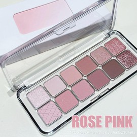 Glitter Pink Eyeshadow Palette, 12 Colors Glitter Matte Eye Shadow Pallets for Women, Pink Nude Brown Colour Smokey Eye Makeup Palette, Long Lasting Pressed Powder Eyeshadow Gift