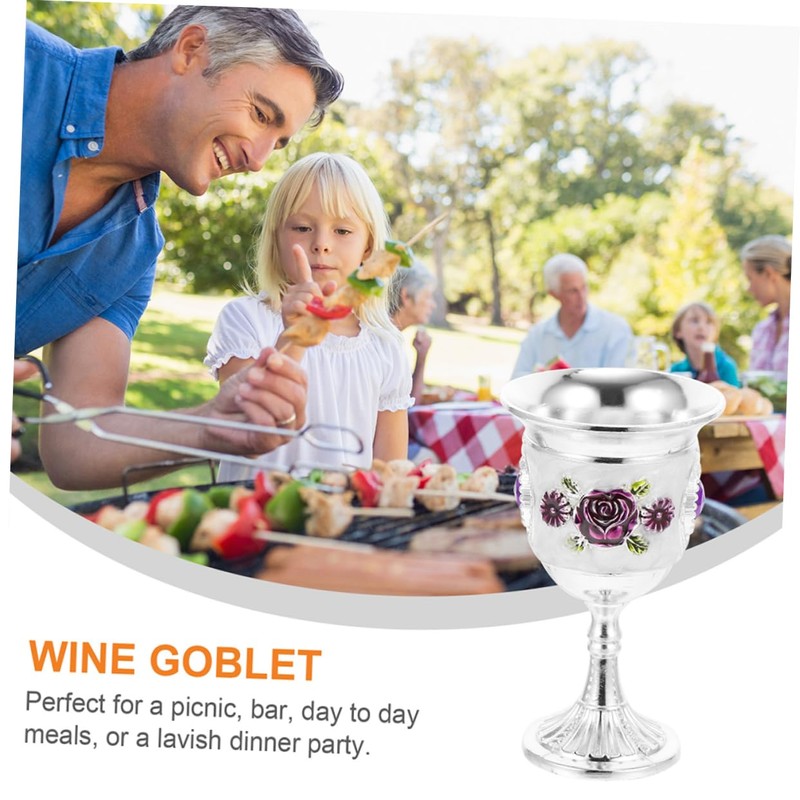 NOLITOY 2pcs Alloy Goblet with Flower Pattern Elegant Wine Cups