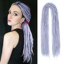 Wool Dreadlock Extensions 2Gray， 22"DE Wool (20strands) Wool Dreadlock Extensions Double Ended Synthetic Dreads for Women & Men - Handmade Hippie Dreadlock Reggae Style