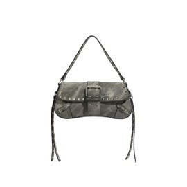 Verdusa Women's Shoulder Bag Y2K Handbag Rivet Punk Hobo Purse with Buckle Grey One Size